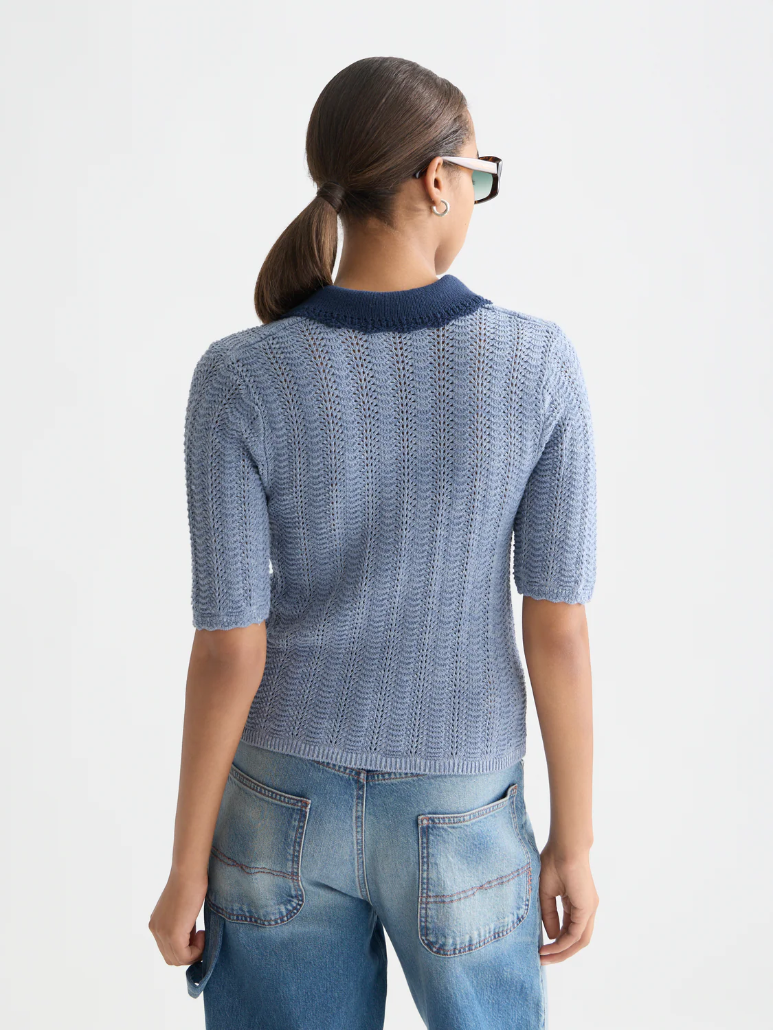 Pointelle collared knitted top - Image 11