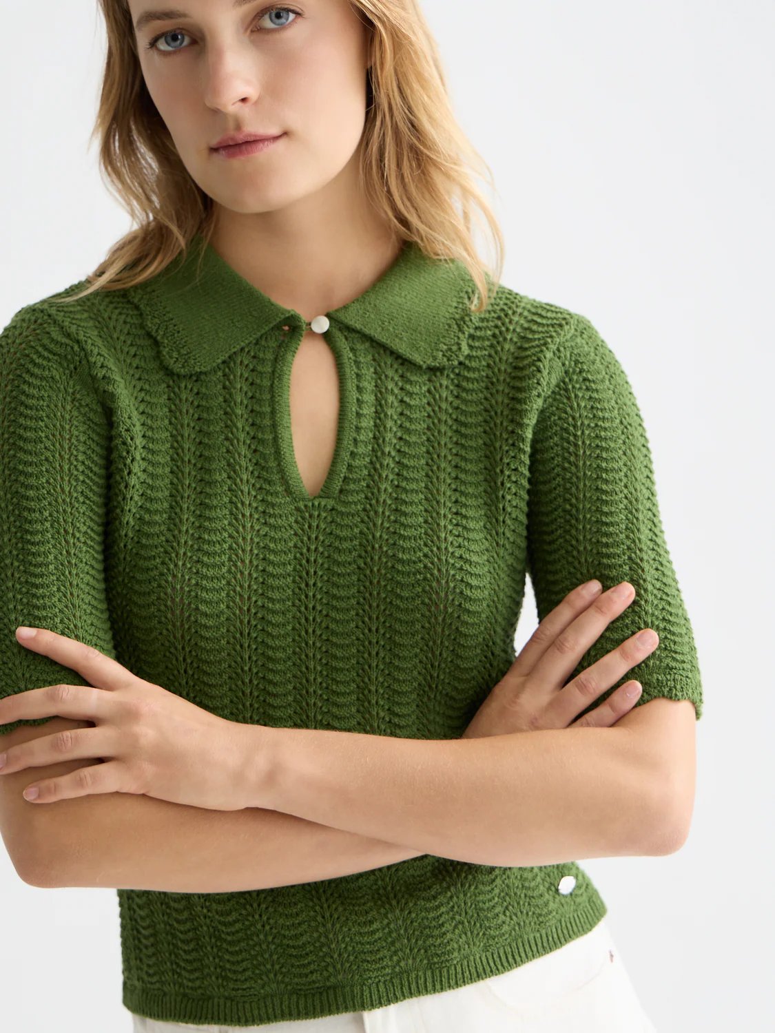 Pointelle collared knitted top - Image 3