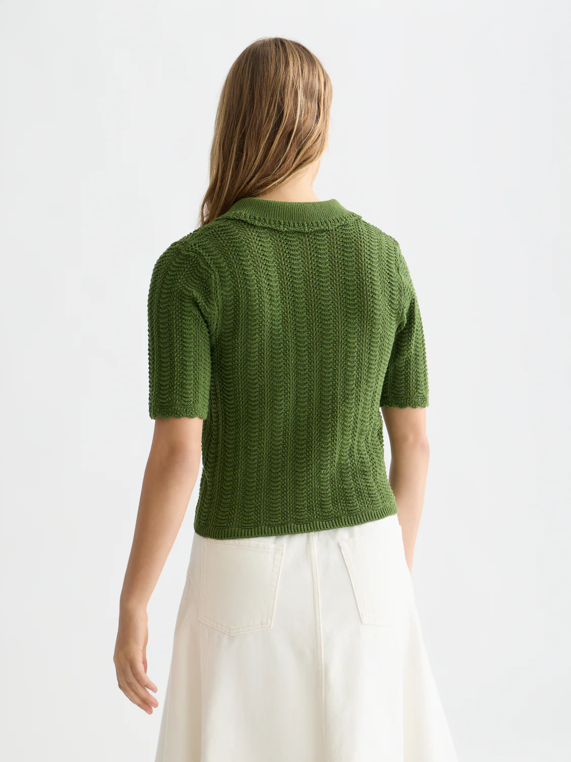 Pointelle collared knitted top - Image 4