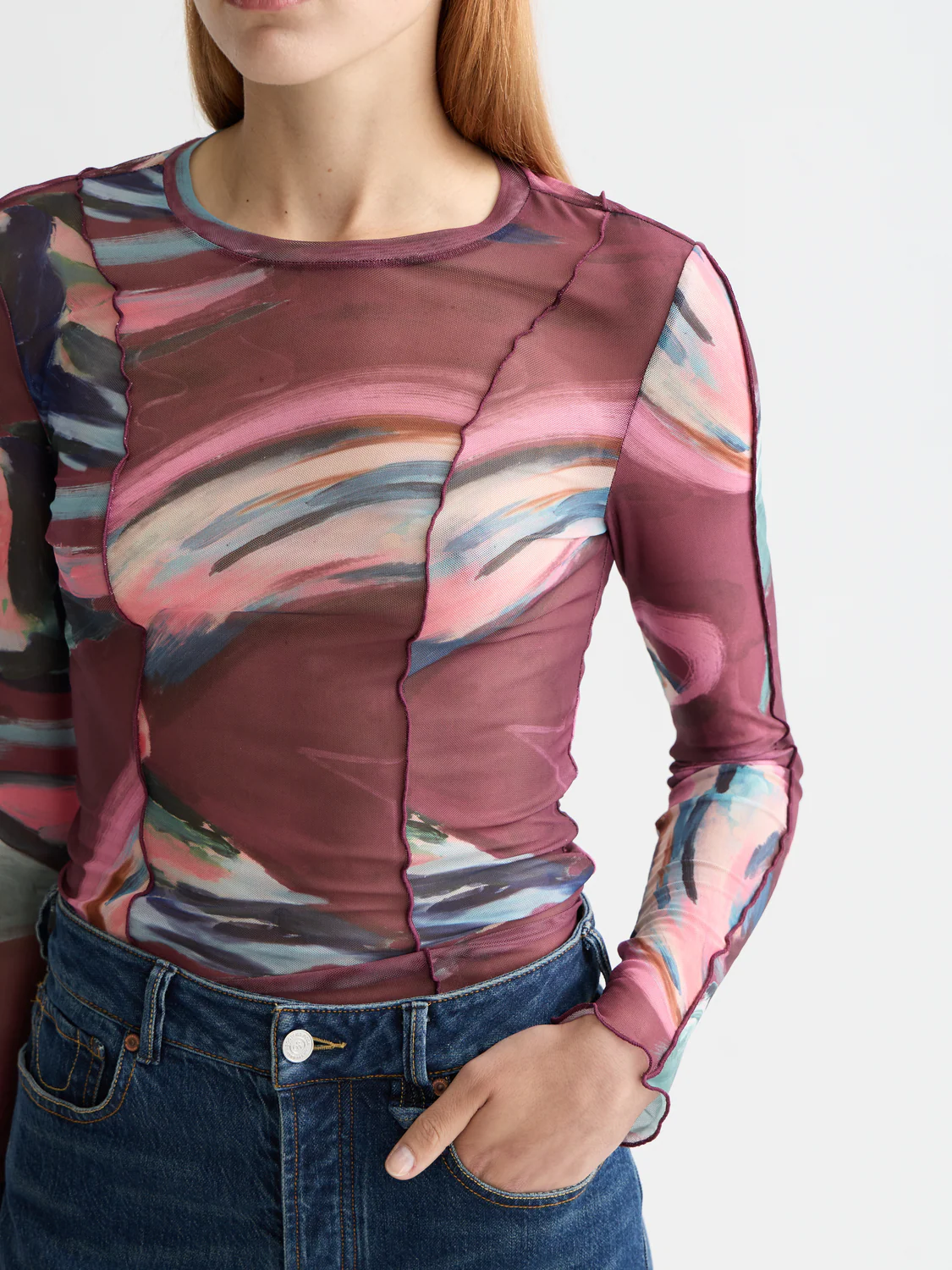 All over printed mesh long sleeve T-shirt - Image 3