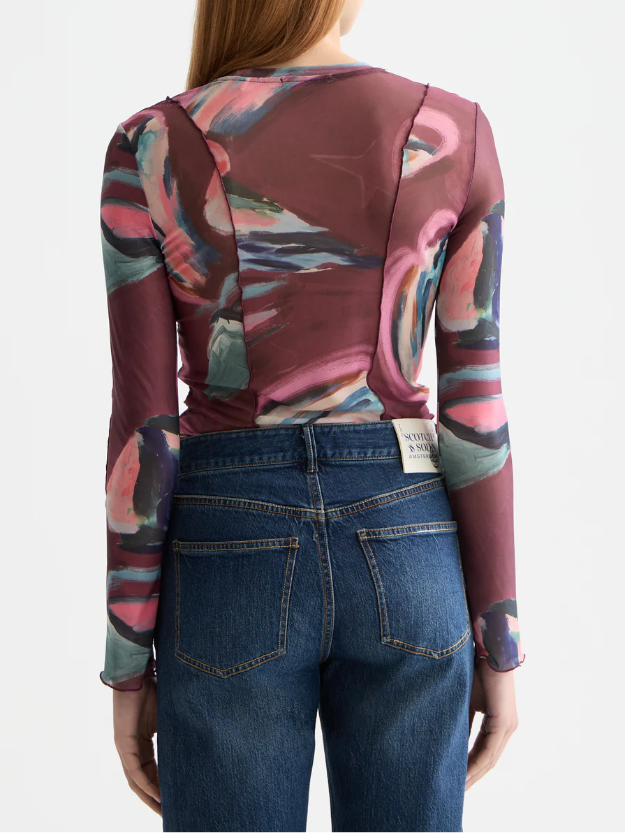 All over printed mesh long sleeve T-shirt - Image 4