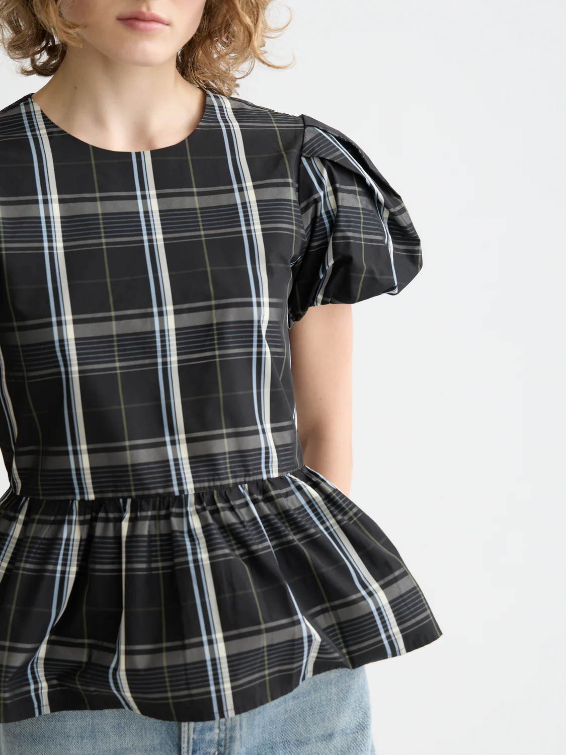 Cap sleeve taffeta top with peplum - Image 3