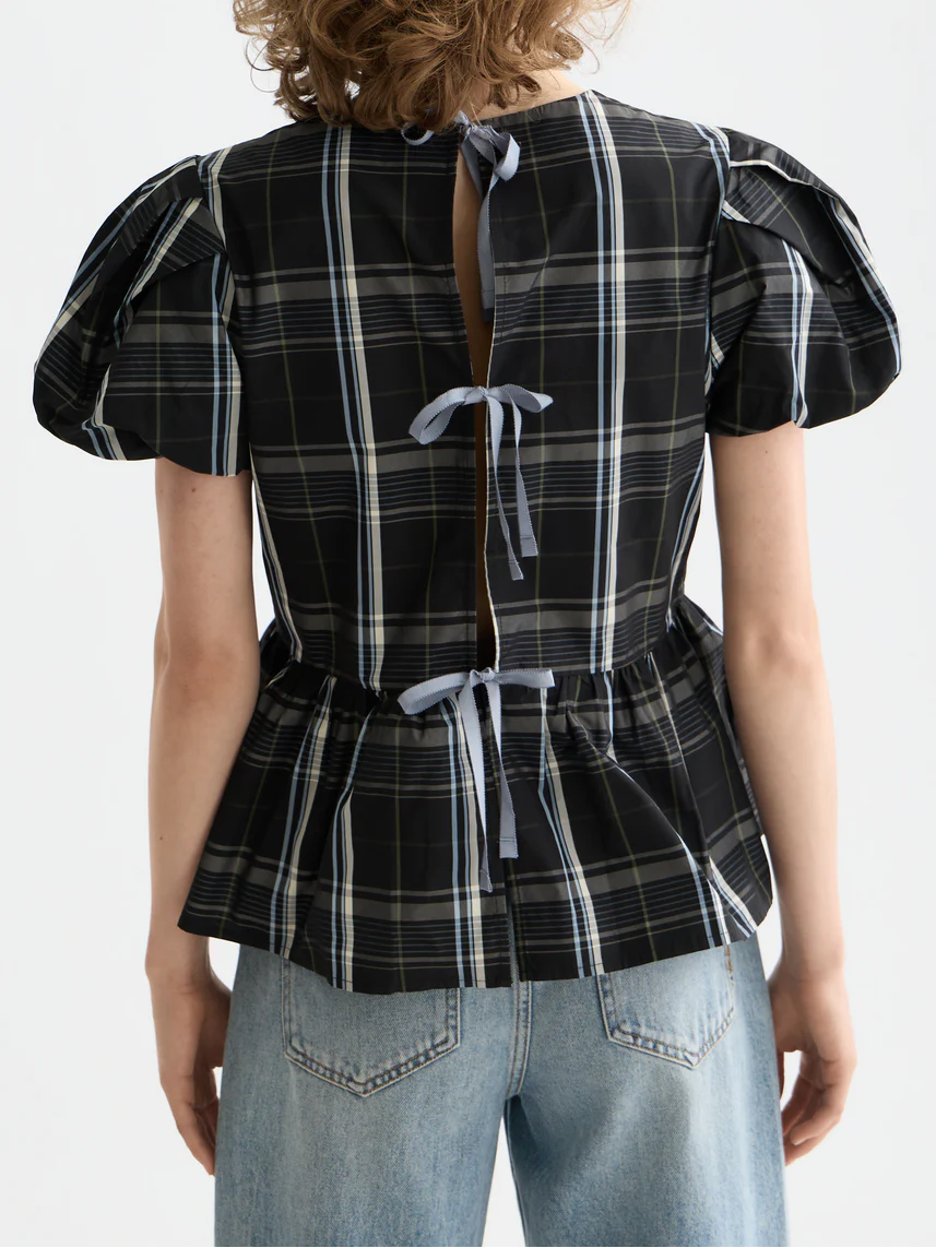 Cap sleeve taffeta top with peplum - Image 4