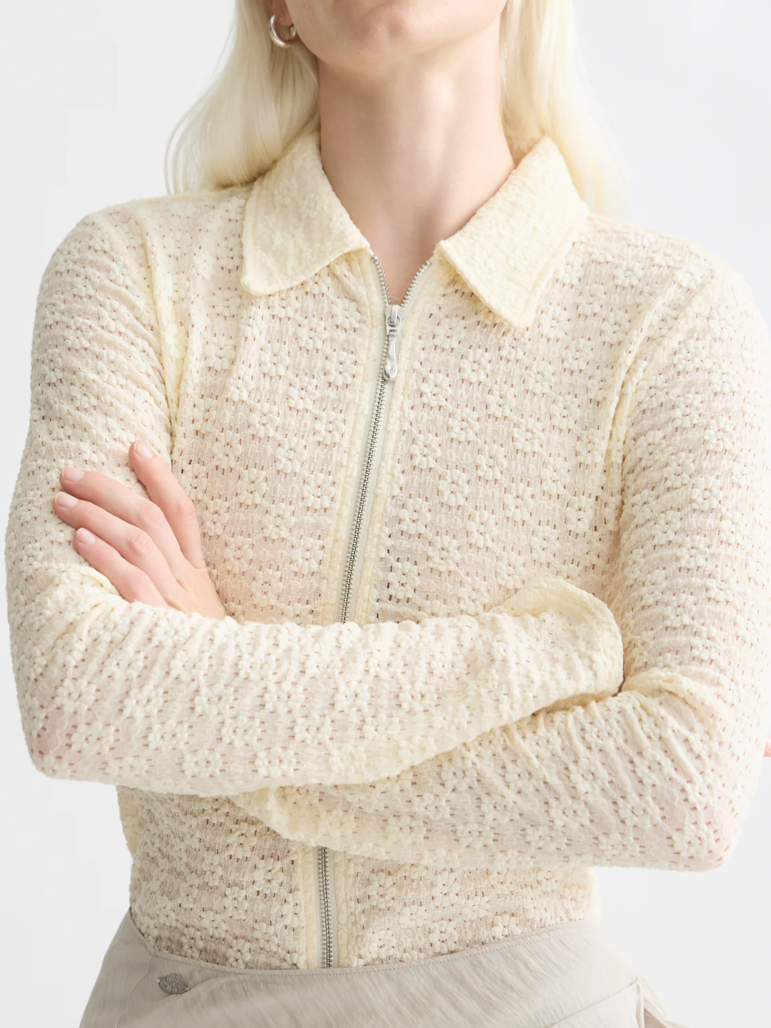 Zip up open structure long sleeve top - Image 3