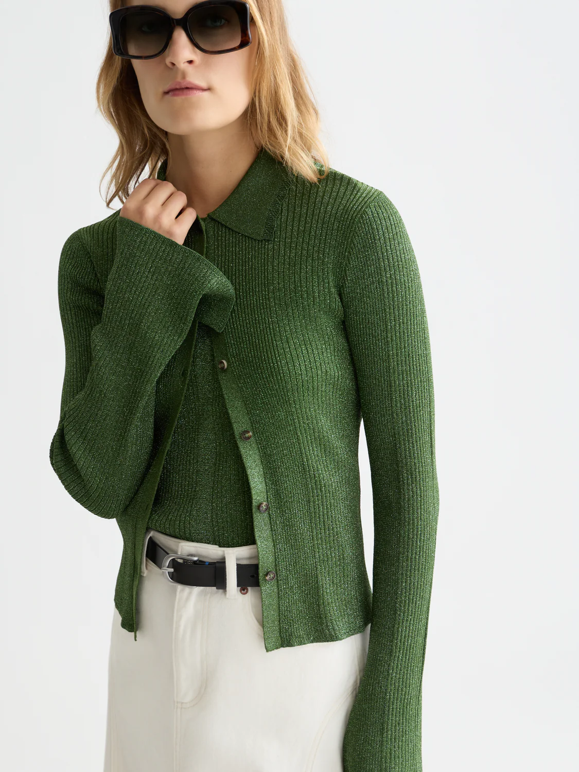 Metallic ribbed collared cardigan - Image 3